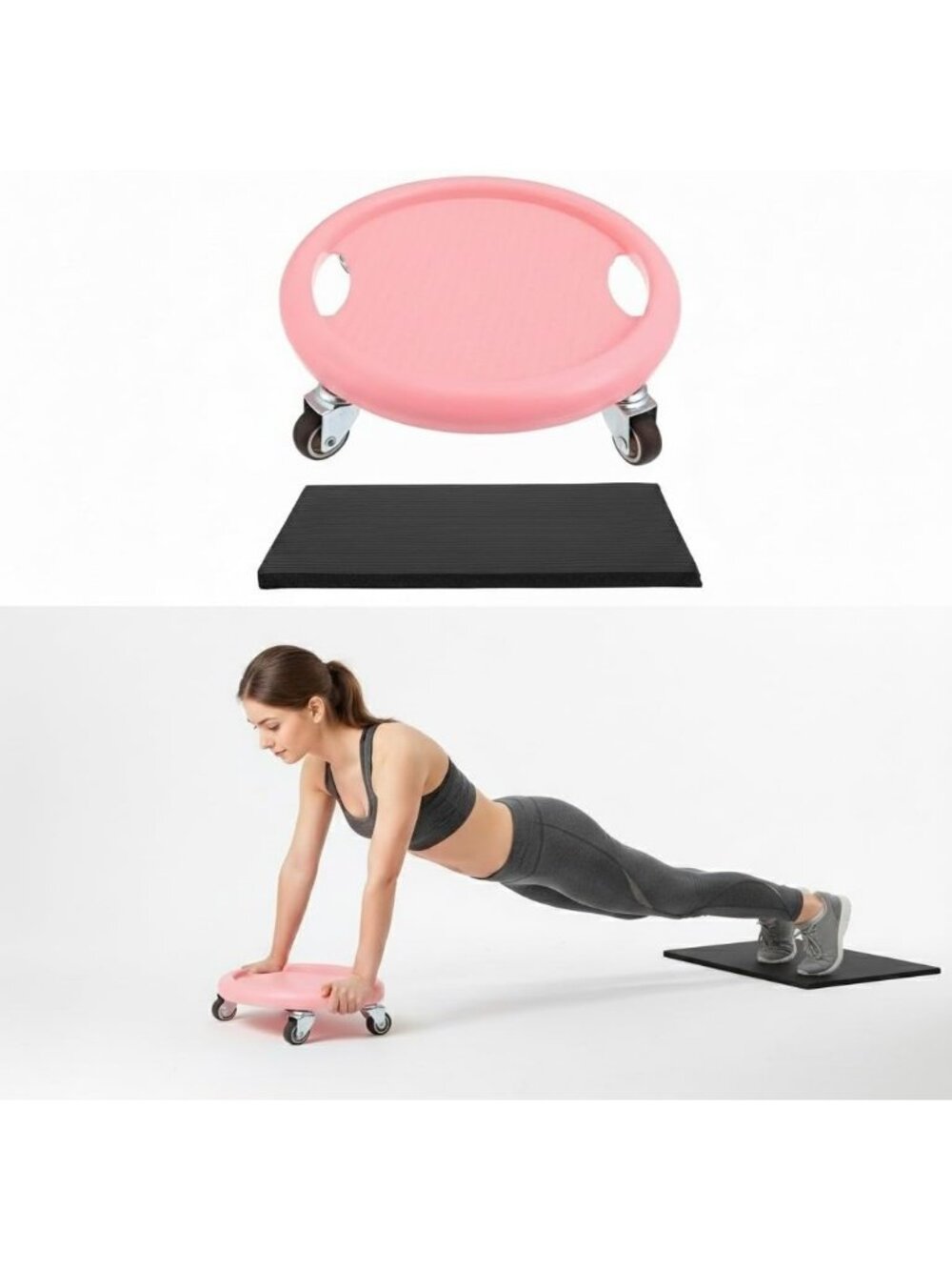 4 Wheel Ab Roller Disc Multi Directional Core Fitness Trainer Pink Knee Mat - Picture 1 of 7